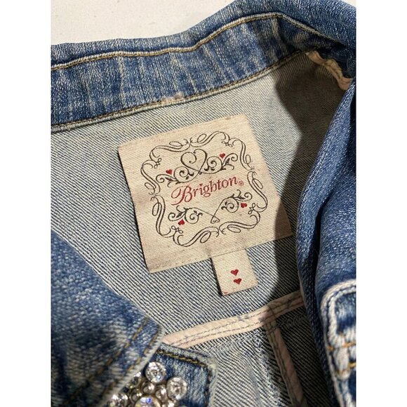 RARE Vintage Brighton Embroidered Rhinestone Jean Denim Jacket Size Medium - Picture 5 of 12